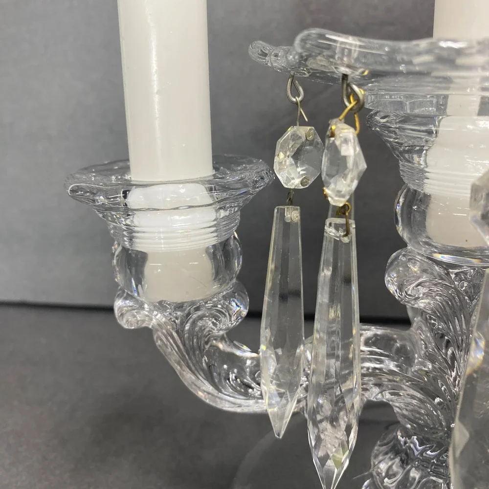 VTG Crystal 2 Arm Candelabra Clear Glass 3 Candle Holder Elegant Christmas Table